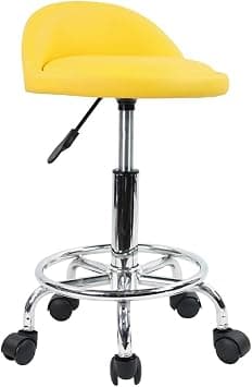 KKTONER PU Leather Round Rolling Stool with Foot Rest Height Adjustable Swivel Drafting Work SPA Task Chair with Wheels (Yellow) on Amazon.ae - Price Tracker