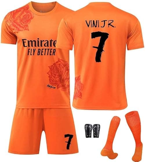 2024/25 Special Edition RM Football Jersey Kit– VINI JR. #7 Signed Edition–Soccer Uniform Set with Shorts,Socks&Knee Pads–Athletic Training Gift for Men,Youth&Boys(16–3XL),Orange على Amazon.ae - متتبع الأسعار