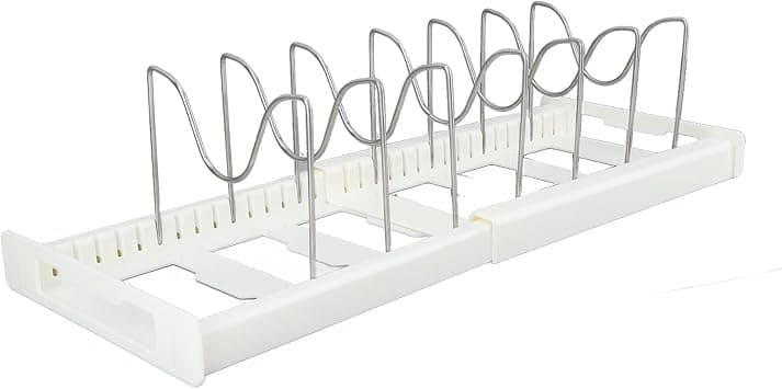 KIMISS Expandable Pot Organiser - Adjustable Pot Lid Holder for Kitchens and Canteens Multi-Purpose Storage Rack for Pots, Pans and Lids (White) على Amazon.ae - متتبع الأسعار