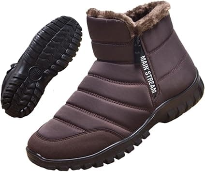 Men's Waterproof Warm Cotton Zipper Snow Ankle Boots, Winter Warm Slip on Thick Plush Mens Snow Boots, Non-Slip Winter Shoes for Men (Coffee,10) على Amazon.ae - متتبع الأسعار