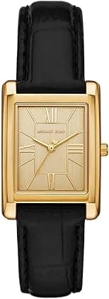 Michael Kors MK4965 Essex Leather Strap Analog Quartz Wristwatch for Women, 26 mm Size, Gold/Black - متتبع أسعار Amazon.sa