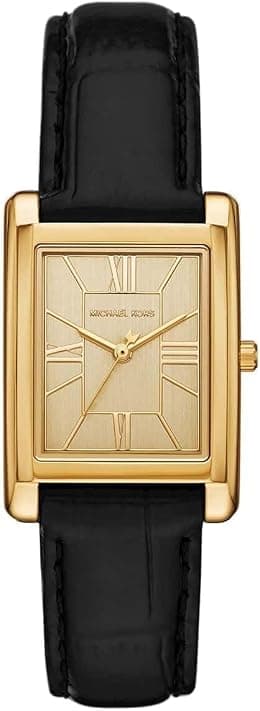 Michael Kors MK4965 Essex Leather Strap Analog Quartz Wristwatch for Women, 26 mm Size, Gold/Black - متتبع أسعار Amazon.sa