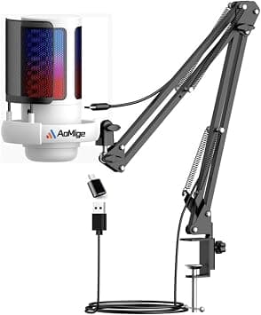 RGB Gaming Microphone for PS4/5 PC & MAC,w/Boom Arm,Pop Filter,Mute,Monitoring,192kHz/24Bit Noise Cancellation Condenser Gamer Podcast Recording Microphone for Streaming Twitch,Discord,YouTube (White) on Amazon.ae - Price Tracker