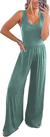 PRETTYGARDEN Women’s Summer Sleeveless Tank Jumpsuits High Waist Low Cut Casual Scoop Neck Fit And Flare Long Pants Rompers, Grey Green, M on Amazon.ae - Price Tracker
