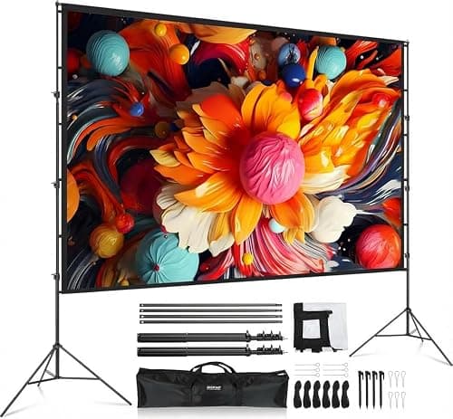 Projector Screen with Stand: HAMACOUST 150 inch Portable and Foldable Projection Screen - 4K HD 16:9 Rear Front Wrinkle-Free Movie Screen with Carry Bag for Indoor Outdoor Home Theater Backyard Cinema on Amazon.ae - Price Tracker