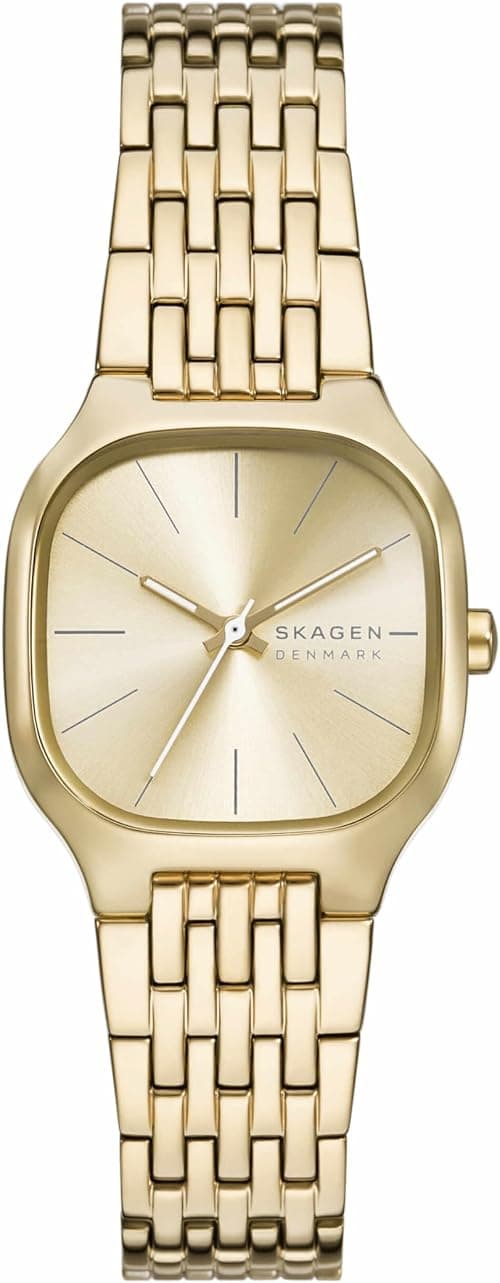 Skagen Women's Mellem Lille Three-Hand Gold Stainless Steel Watch, Gold على Amazon.ae - متتبع الأسعار