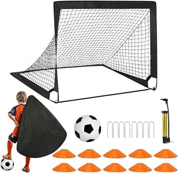 HASTHIP® Football Goal Net Kit for Kids, Football Training Goal Target Net with Inflatable Soccer Ball, Inflator Pump, Ground Stakes, Training Cones, Black Training Cone Marker 47x37x35 Inch على Amazon.ae - متتبع الأسعار