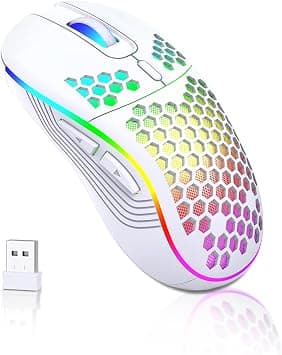 Wireless Gaming Mouse, WEKUBA USB PC Gaming Mouse, Rechargeable/RGB Backlight 6 Buttons Adjustable Lightweight Honeycomb Hollow Design/Ergonomic Mouse/for Mac, Laptop, Computer, PC(Wireless White) on Amazon - Best Deal Finder