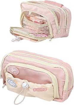 Kawaii Pencil Case, Cute Aesthetic Pen Pouch with Kawaii Pins, Large Capacity, Durable Canvas Holder for School Supplies, Preppy Style for Students, Pink Multi-Layered Design, Zippered Storage على Amazon.ae - متتبع الأسعار