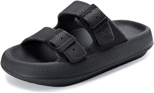 Sandals for Women and Men, Pillow Slippers, Double Buckle Adjustable Slides, Summer Beach Shoes, Shower Slides, Bathroom Sandals, EVA Flat Sandals, Thick Sole, Black 44/45 Size on Amazon - Best Deal Finder