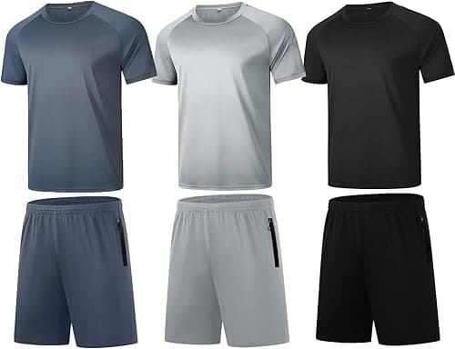 RPOVIG Shirts Shorts Workout Set:Men's 3 Pack Clothes Short set outfits Gym Active Athletic Basketball on Amazon.ae - Price Tracker