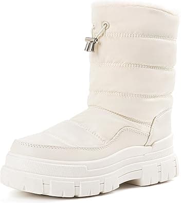 White Snow Boots for Women Waterproof Platform Winter Boots with Side Zipper & Adjustment Buckle Design, Anti-Slip Warm, Comfortable Outdoor Booties on Amazon.ae - Price Tracker