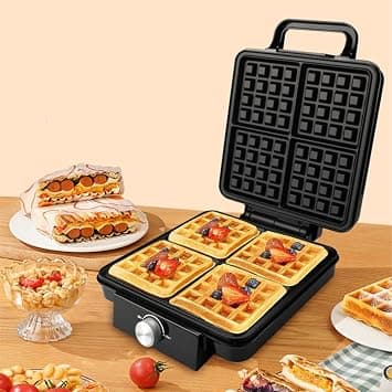 4-Slice Waffle Maker-Portable Stainless Steel 1500W Square Waffle Iron Kitchen Appliance-Large Square Thick Waffle Maker-Waffle Machine-Non-Stick Baking Surface on Amazon - Best Deal Finder
