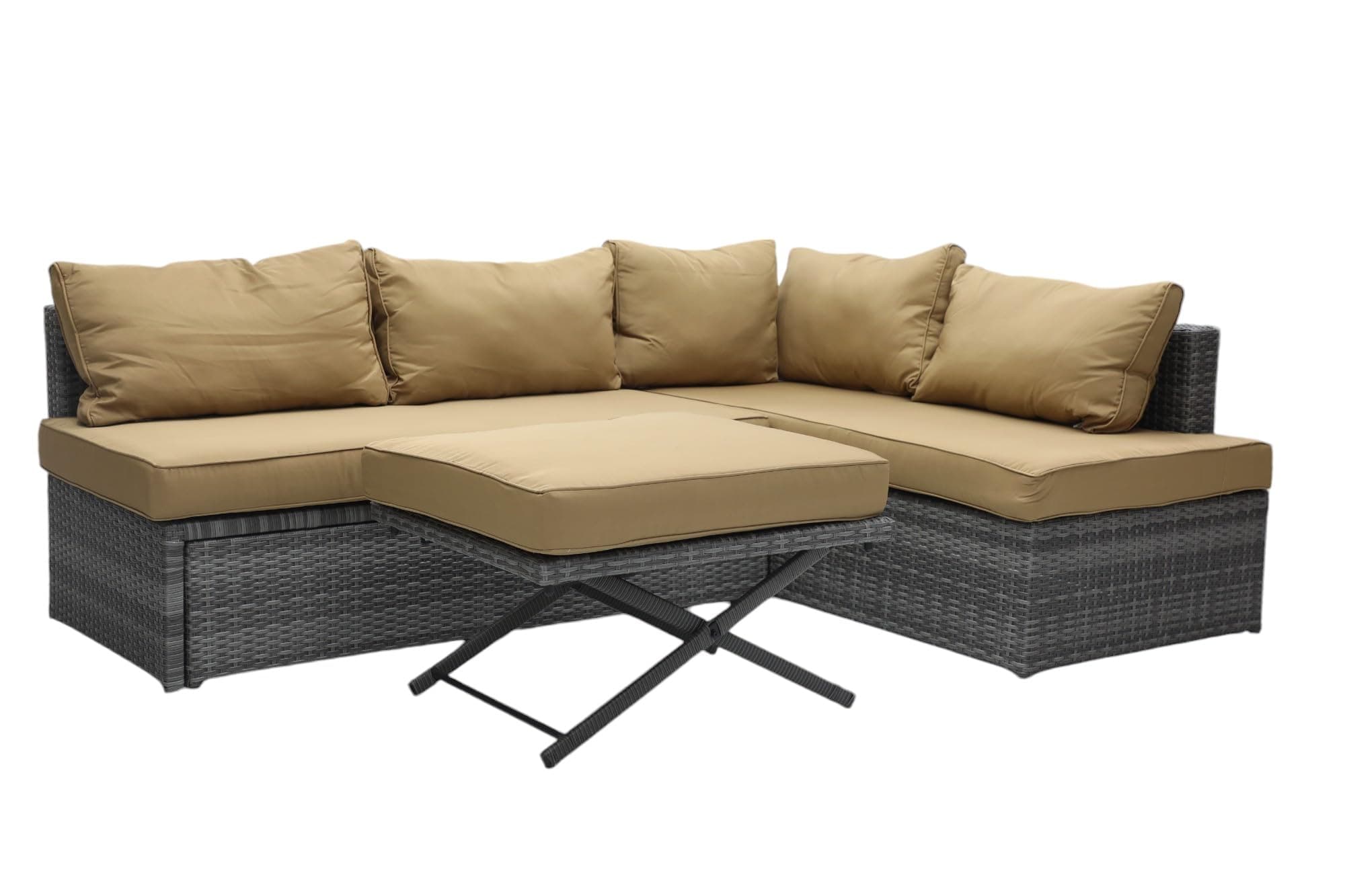 Multi Home Furniture 5-Piece L-Shaped Outdoor Sofa Set with Cushions – Modular Rattan Patio Couch Set with Coffee Table for Balcony, Garden, Yard, Lounge – Grey & Golden – Outdoor Furniture on Amazon.ae - Price Tracker