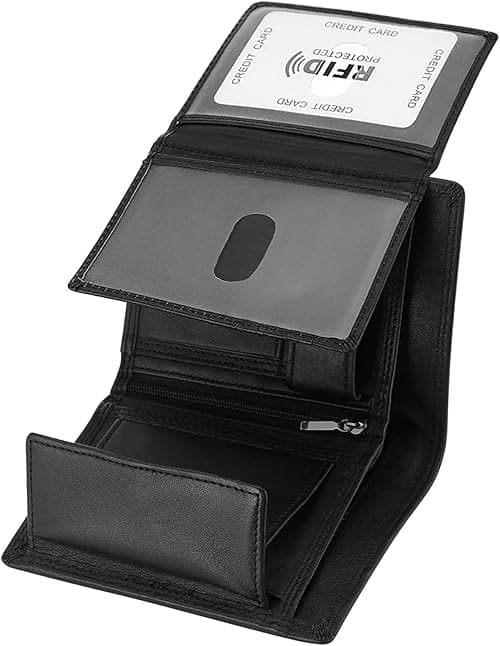 Trifold Billfold RFID Blocking Cowhide Leather Wallet for Men 10 Card Slots 2 ID Windows with Coin Pocket on Amazon.ae - Price Tracker