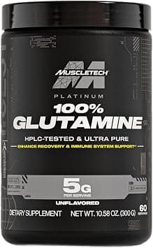 Muscletech Platinum 100% Glutamine Enhanced Muscle Recovery, Replenish Plasma Glutamine & Banned Substance Free Post-Workout L-Glutamine Recovery Drink for Men & Women, Unflavored 300 grams on Amazon.ae - Price Tracker