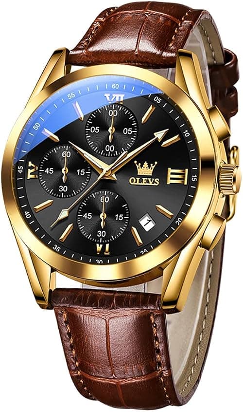OLEVS Mens Watches-Chronograph Fashion Casual Analog Quartz Watch Waterproof, Dress Luminous Wrist Watches with Leather Strap for Men Black/Brown/White/Blue Dial على Amazon.ae - متتبع الأسعار