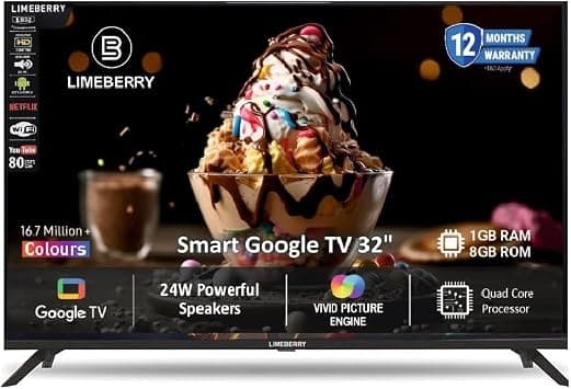 Limeberry 32 Inch Full HD Smart QLED Google TV (Model: LB321CNG) | Frameless Design, Dolby Soundbar Speakers, Voice Remote, Dual Band Wi-Fi & Bluetooth | 1 Year Warranty (Black) on Amazon.ae - Price Tracker