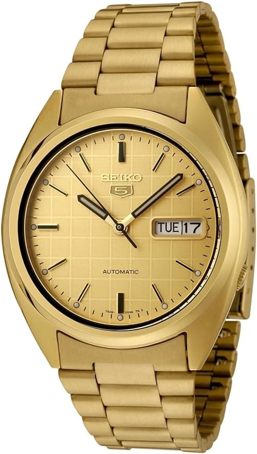 Seiko Men's SNXL72 Seiko 5 Automatic Gold Dial Gold-Tone Stainless Steel Watch على Amazon.ae - متتبع الأسعار