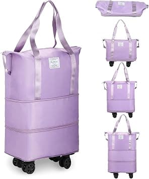 Rolling Duffle Bag, Expandable Foldable Carry On, Large Weekend Bag with Spinner Wheels, 28-58L (Purple) على Amazon.ae - متتبع الأسعار
