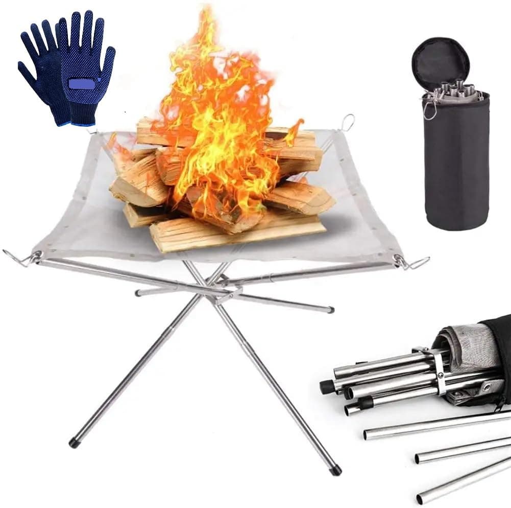 Junaris Portable Outdoor Fire Pit, Upgraded Collapsible Stainless Steel Fire Mesh Place For Camping, Backyard, Patio, And Garden - Fire Stand Includes Carrying Bag – 22 Inch Extra Large on Amazon.ae - Price Tracker
