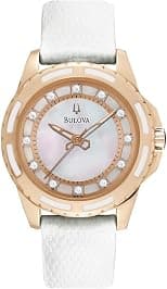 Bulova Ladies' Classic Diamond Stainless Steel Watch with Mother of Pearl Dial, White Strap/Rose Gold, Standard, Classic Quartz Two-Tone Stainless Steel Strap White Leather Diamond - Amazon.ae Price Tracker