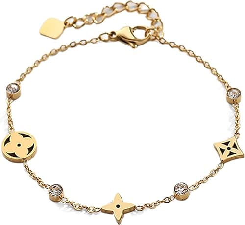 Gold-Plated Four-Leaf Clover Bracelet | Stainless Steel Lucky Flower Bracelet for Women & Girls | Jewelry Gift for Women on Amazon.ae - Price Tracker