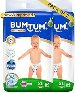 Bumtum Baby Diaper Pants, XL (Size 5), 12-18 kg, Double Layer Leakage Protection Infused With Aloe Vera, Cottony Soft High Absorb Technology, 108 Diaper on Amazon.ae - Price Tracker