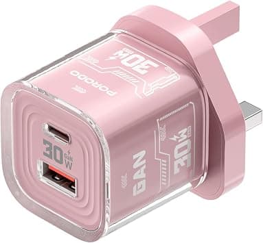 Porodo Tezclarté Dual-Port 30W GaN Charger Adapter, USB-C & USB-A, PD 30W & QC Fast Charging, Compact & Portable, Type-C Fast Charging Plug, Main Charger for Smartphones and Tablets (Pink) على Amazon.ae - متتبع الأسعار