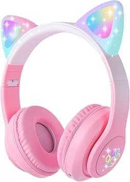 HBSTUDIO Ear Kids Bluetooth Headphones,Girls Children Teens, LED Light Up Wireless/Wired Mode Foldable Stereo Girls Headphones with Built-in Mic for School Birthday Gift (Pink) on Amazon - Best Deal Finder