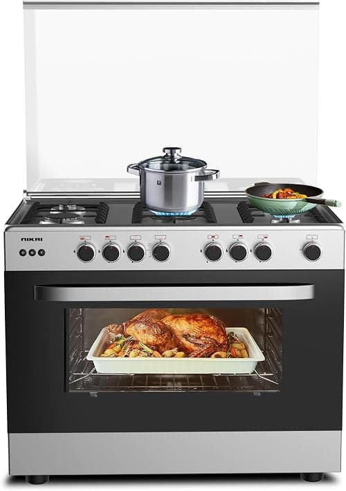Nikai 90x60cm Freestanding Cooker | Gas Cooking Range with Full Safety Five Burners | Cast-Iron Pan Supports | Separate Knob for Oven & Grill | Auto Ignition System & Double Glass Oven Door - U6090EG on Amazon.ae - Price Tracker