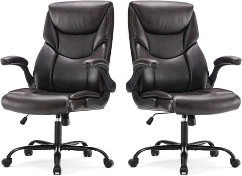 Sweetcrispy Ergonomic Computer Gaming Office Chair Set of 2, Heavy Duty Task Desk Swivel Rolling Chairs with Wheels, Flip-up Arms, Adjustable Height, PU Leather,Dark Brown - Amazon.sa Price Tracker