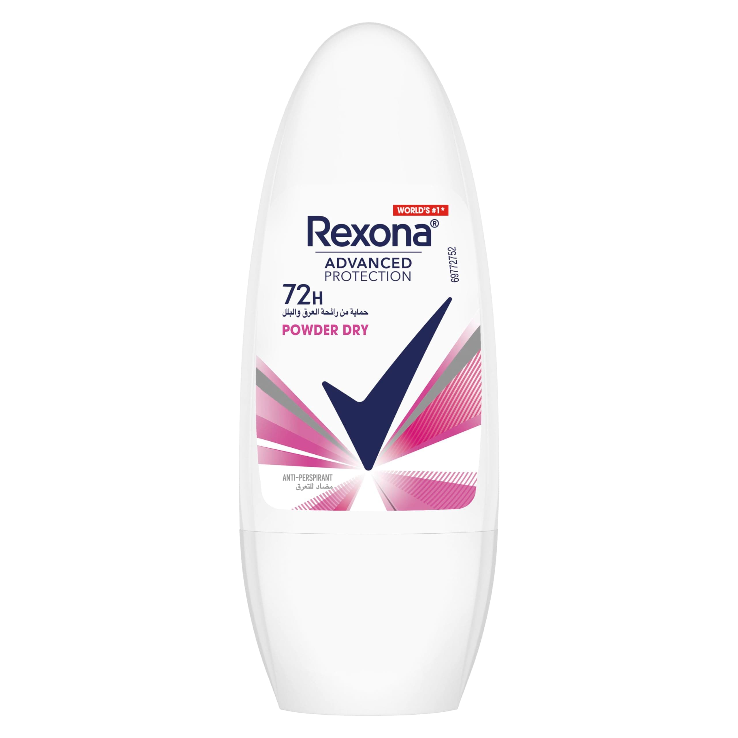 REXONA Women Antiperspirant Deodorant Roll On, 72 hour sweat & odor protection, Powder Dry, with MotionSense technology, 45ml on Amazon.ae - Price Tracker