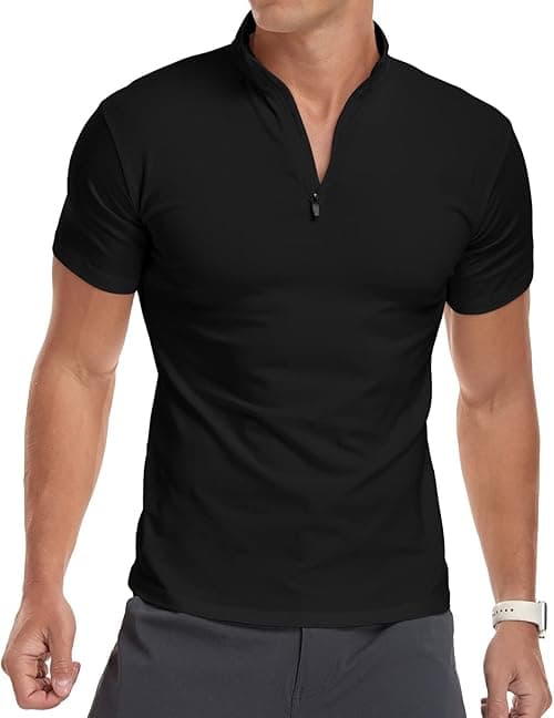 YTD Men's Long/Short Sleeve Polo Shirts Quarter-Zip Casual Slim Fit Mock Neck Basic Designed Cotton Shirts on Amazon.ae - Price Tracker