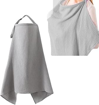 SKY-TOUCH Muslin Nursing Cover for Baby Breastfeeding, 360°Full Coverage Nursing Poncho, Breathable 100% Cotton Breastfeeding Cover with Rigid Hoop for Mother Nursing Apron,90x47cm, Grey on Amazon.sa - Price Tracker