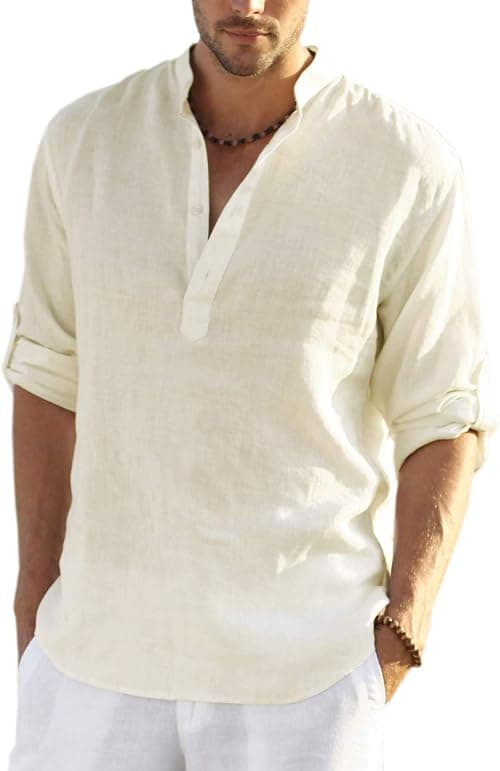 COOFANDY Men's Cotton Linen Henley Shirt Long Sleeve Hippie Casual Beach T Shirts Army Green on Amazon - Best Deal Finder