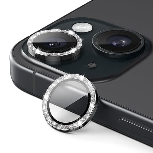 JETech Camera Lens Protector for iPhone 15 6.1-Inch and iPhone 15 Plus 6.7-Inch, Bling Glitter Individual 9H Tempered Glass Metal Ring Cover, HD Clear, 1 Set (Black) على Amazon.ae - متتبع الأسعار