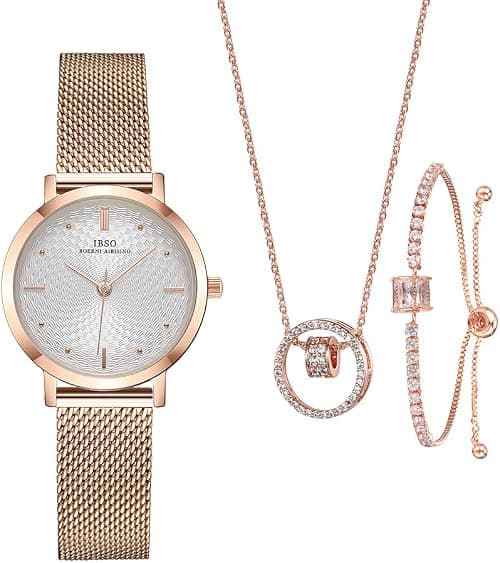 IBSO Women Watches Sets Gifts for Women Mom Wife Quartz Wrist Watch Necklace Bracelet Set (3629RG SL006 DZ0004) على Amazon.ae - متتبع الأسعار