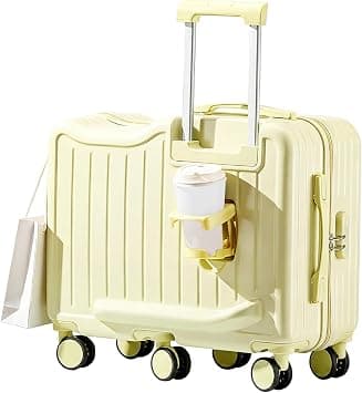 Kids Ride-On Suitcase, 20" ABS Hard Shell Carry-On Case with Cup Holder & Side Hook & Phone Holder, 6 * 360° Silent Wheels, Build-in Password Lock, Fun Trunk Case for Air Travel (Yellow) on Amazon - Best Deal Finder