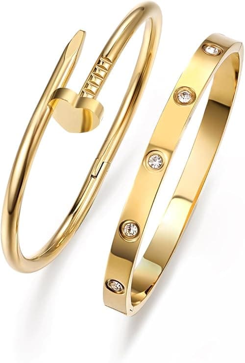 18K Gold Plated Love Nail Bangle Bracelet Set Stackable Dupes Stainless Steel Bangle Set for Love Trendy Jewelry on Amazon.ae - Price Tracker