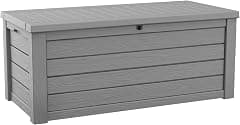 Keter Westwood 150 Gallon Resin Large Outdoor Storage Box for Patio Furniture, Outdoor Cushions, Garden Tools and Pool Floats, Light Grey - متتبع أسعار Amazon.sa