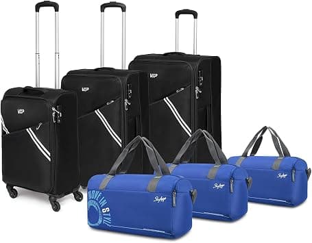 VIP Widget Durable Polyester Soft Sided Cabin Carry-On Luggagespinner Wheels with Quick Access Front Pockets, Black & Blue, Set of 6 (Small, Medium, Large), Luggage on Amazon - Best Deal Finder