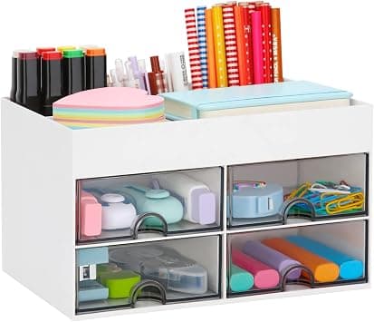LETURE Desk Organizer Office Desktop Organizer with Drawer, Desk Top Accessories Stationary Organizer Desk Caddy, Pen/Pencil/Business Card/Sticky Note Tray/Paperclip Holder Storage Box (White) on Amazon.ae - Price Tracker