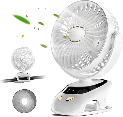 Small Desk Clip On Fan,LED Light & Digital Display, 5 Speed, 90°Rotate Ultra Quiet Cooling Table Fan,Table Top Fan for Bedroom Office, Portable Personal USB Clip Fan (Milky white) on Amazon.ae - Price Tracker