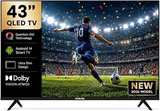 NIKAI 43 Inch QLED Smart TV Full HD 1080p | Android 14 | Built-in WiFi | Frameless Ultra Slim Design | 1GB RAM 8GB Storage | YouTube, Facebook, Web Browser | HDMI & USB | 20W Audio - NTV43QSLED على Amazon.ae - متتبع الأسعار