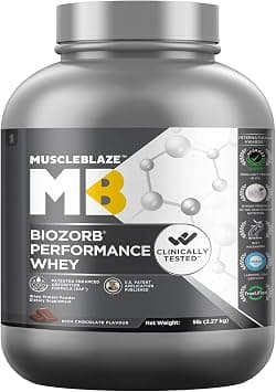 MuscleBlaze Biozorb Performance Whey Protein (Rich Chocolate, 5lbs / 2.27kg) | Clinically Tested 50% Higher Protein Absorption on Amazon.ae - Price Tracker