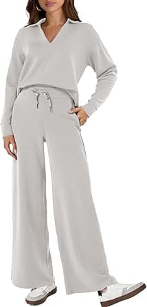 Glamaker 2-Piece Sweatsuit for Women, Casual, Long-Sleeved Polo Top and Wide-Leg Pants, Matching Set on Amazon.ae - Price Tracker