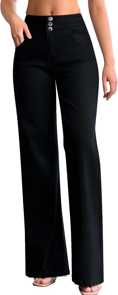 roswear Women's Wide Leg Jeans Casual High Waisted Stretch Baggy Loose Denim Pants on Amazon.ae - Price Tracker