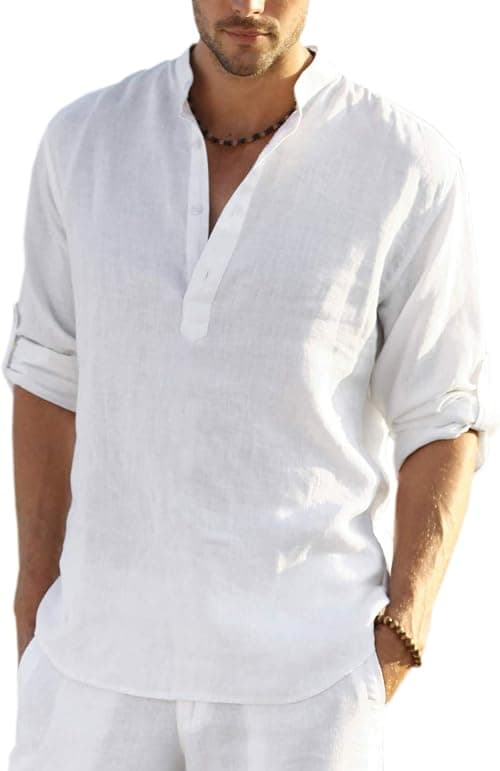 COOFANDY Men's Cotton Linen Henley Shirt Long Sleeve Hippie Casual Beach T Shirts Army Green on Amazon - Best Deal Finder