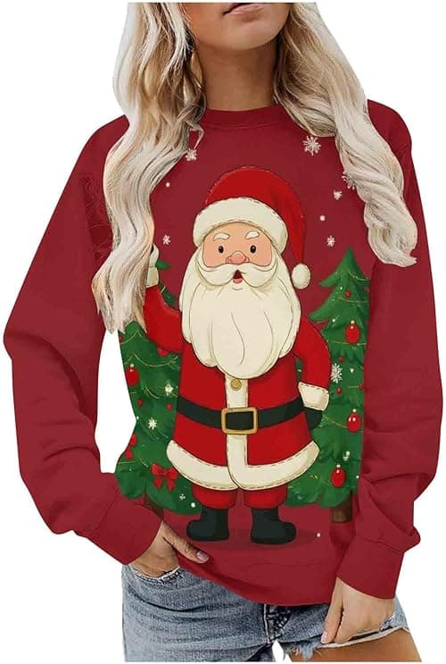 Christmas Jumpers For Women - Funny, Oversized, Santa Cruz Sweatshirt, Christmas Tree Jumpers, Long Sleeve Tops, Round Neck Tops, Ugly Xmas Jumper, Pullover Jumper, Loose Blouses on Amazon.ae - Price Tracker